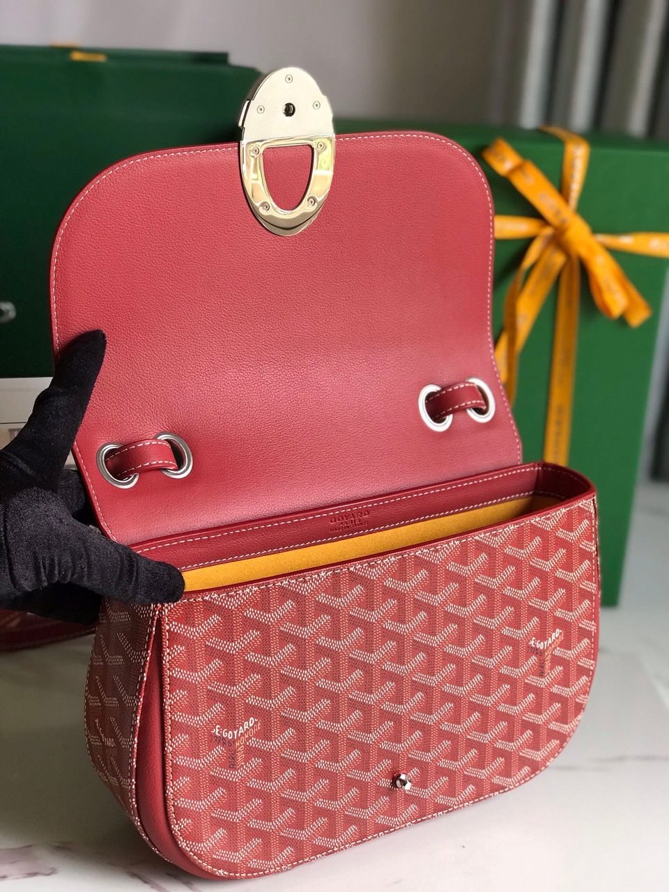 Goyard 233 Bag 25 Cm Classic Red Calfskin And Goyardine Canvas view 11