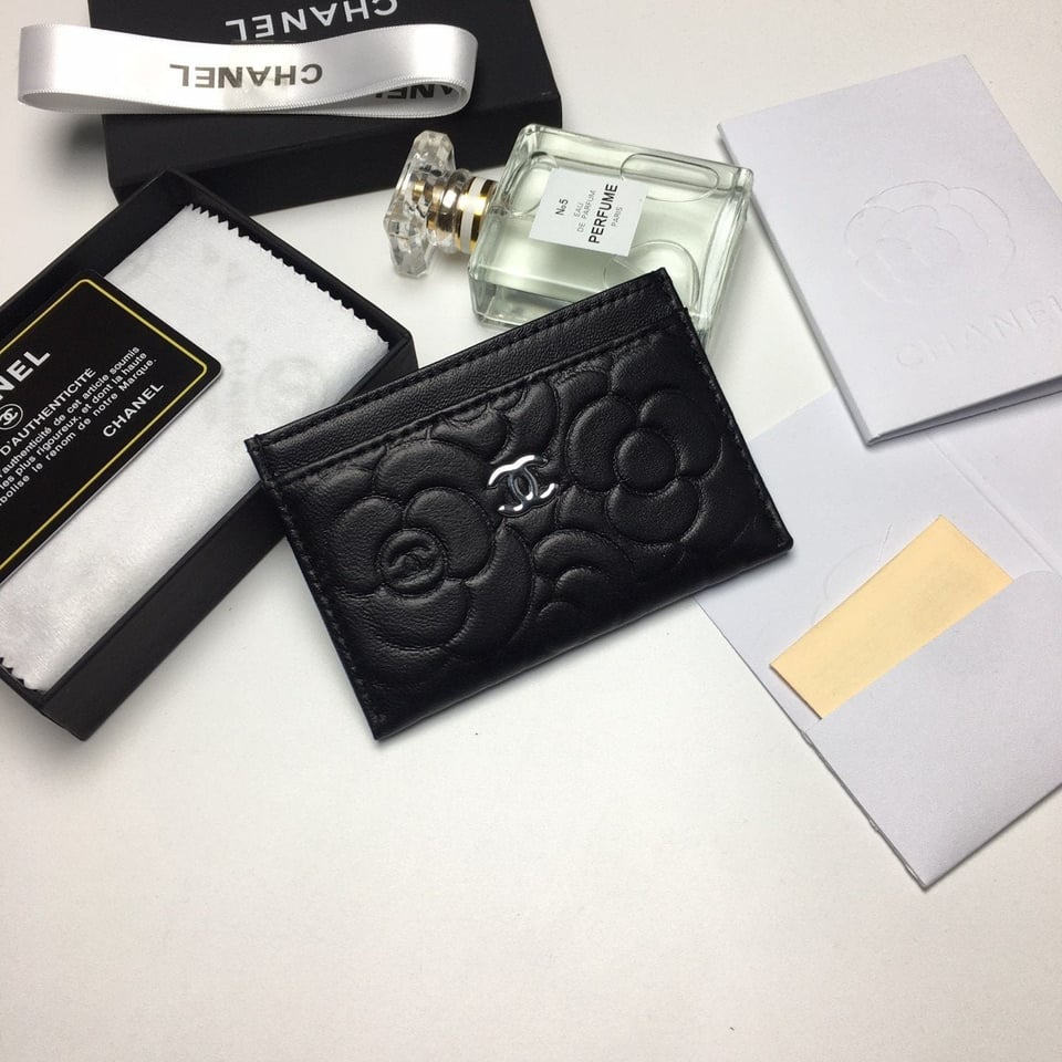 Chanel Floral Card Holder 11.2 Black Calfskin Silver Icon view 2