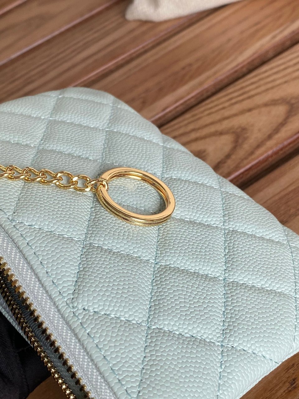 Chanel Zipped Wallet 14Cm Light Cloud Blue Caviar Gold Hardware view 8