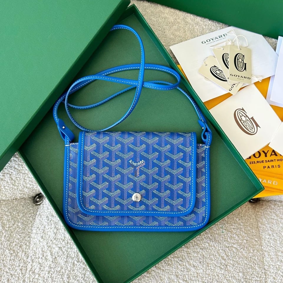 Goyard Plumet Pocket Wallet 20 Cm Sapphire Blue Goyardine Canvas And Lambskin Trim view 2