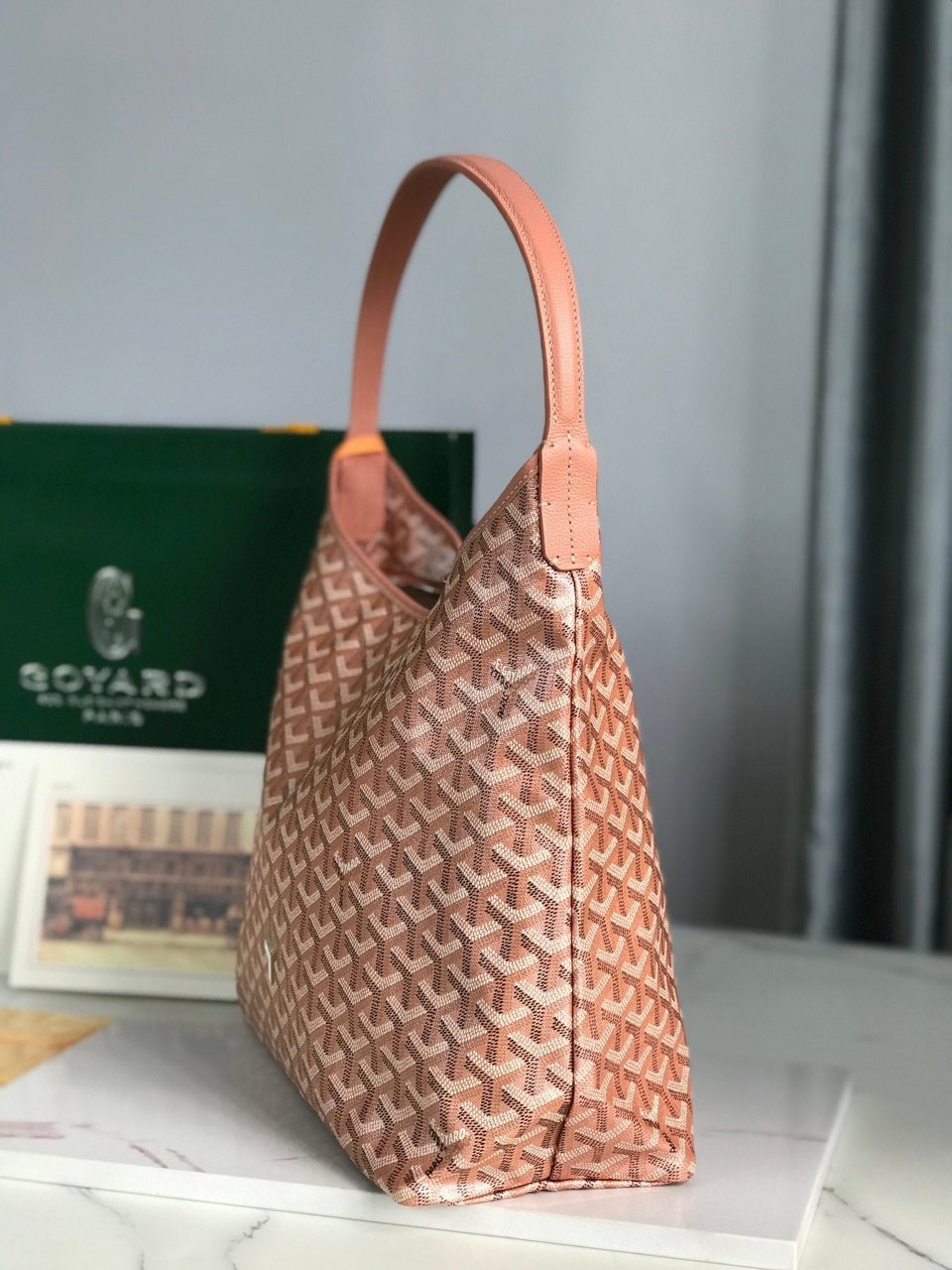 Goyard Bohème Hobo Bag 42Cm Pink Canvas Chevroches Calfskin view 5