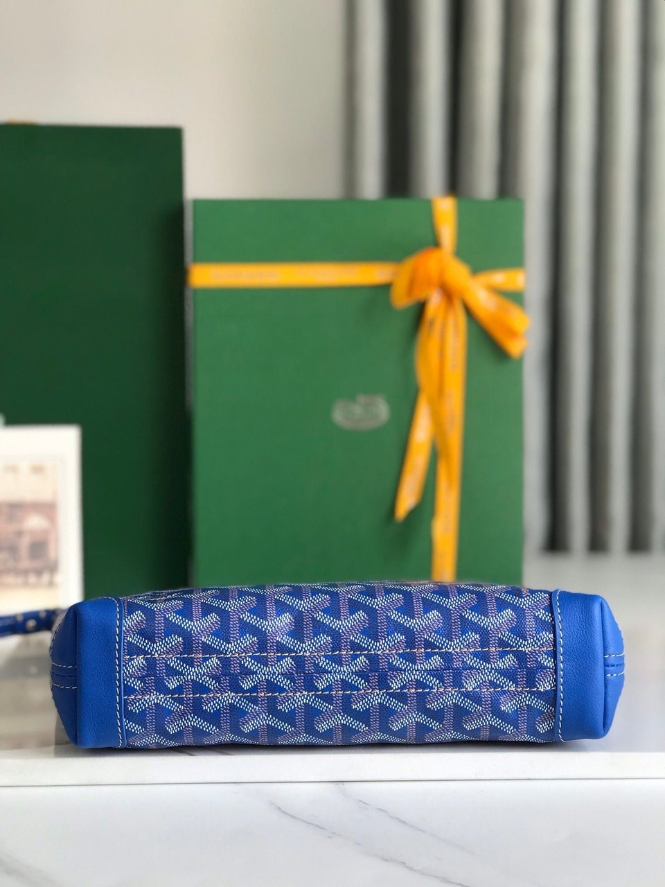 Goyard Conti Pouch 24cm Sapphire Blue Lambskin And Goyardine Canvas view 9