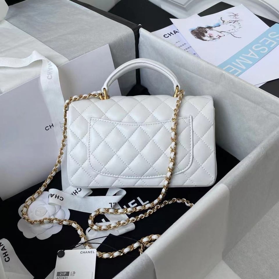 Chanel Mini Flap Bag With Top Handle White 20Cm As2431 view 6