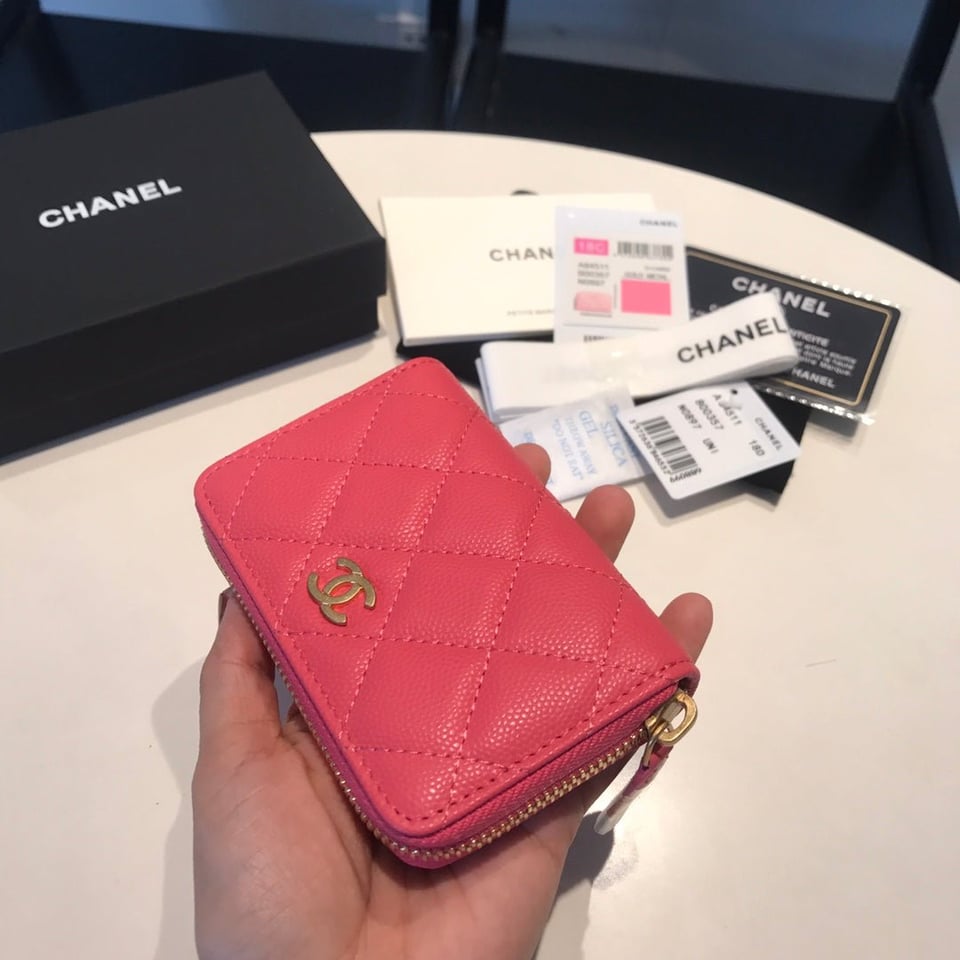Chanel Zipped Caviar Purse 11 Red Pink Calfskin Gold Icon view 3