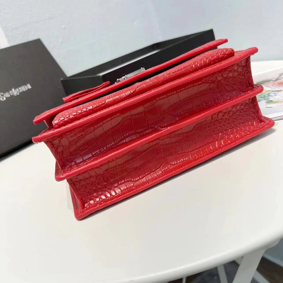 Saint Laurent Sunset Embossed Leather Bag Red view 3