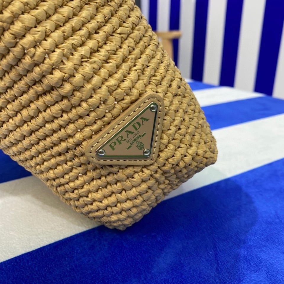 Prada Raffia Tote Bag Beige 23cm view 6