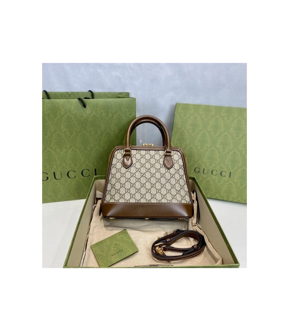 Gucci 1955 Horsebit mall Top Handle Bag In Brown GG Supreme Canvas view 8