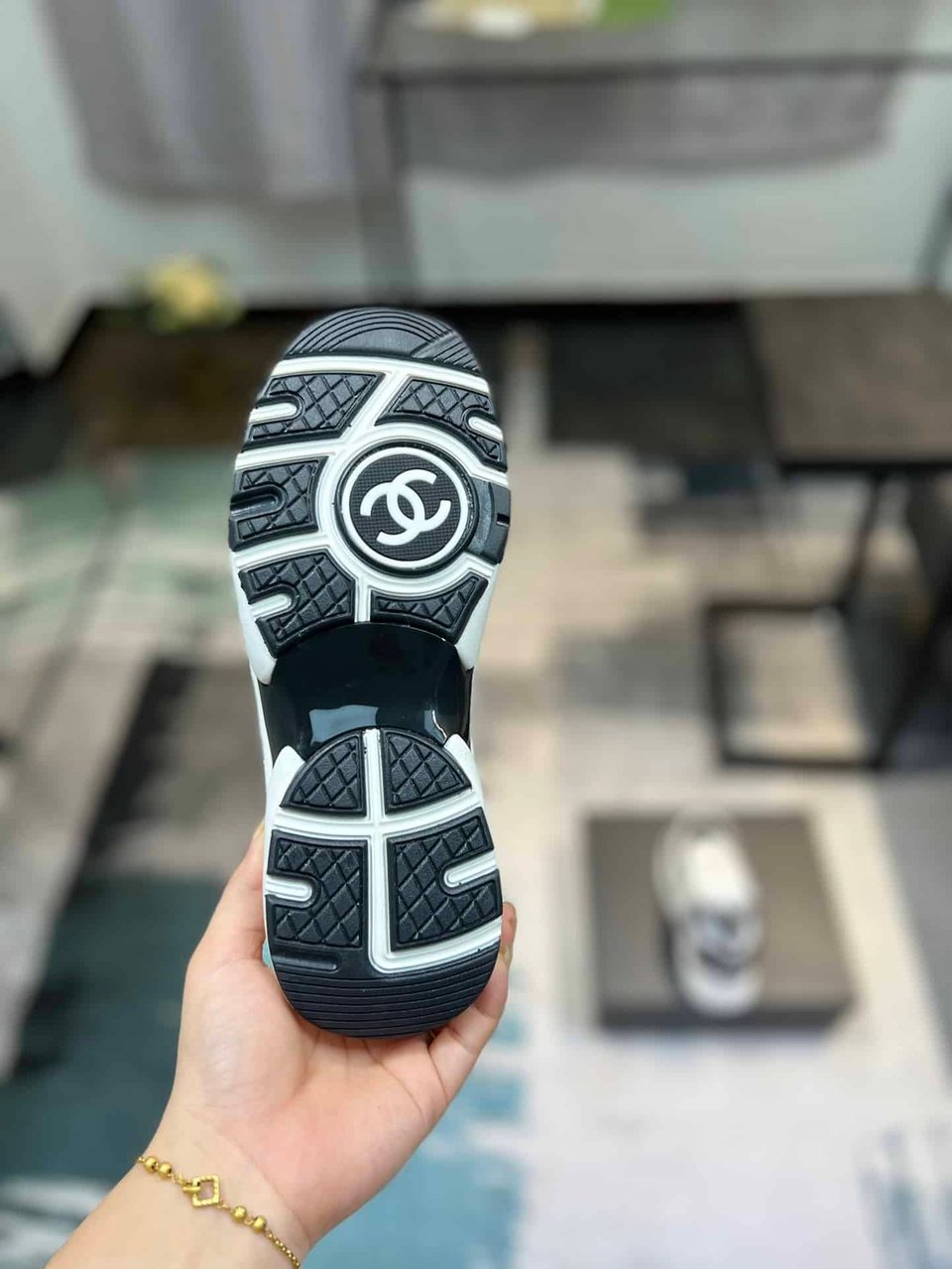 Chanel Cc Embossed Logo Suede Black White view 9