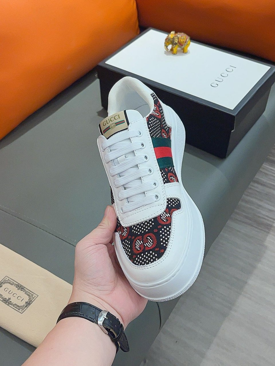 Gucci Screener Gg High Top Sneaker White With Red Logo view 6