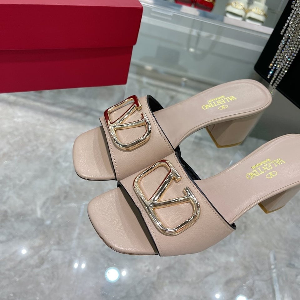 Valentino Vlogo Signature Square Toe Middle Heel Sliver And Poudre Slide Sandal view 4