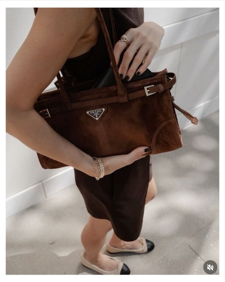 Prada Medium Suede Handbag Cocoa Brown 32Cm view 10