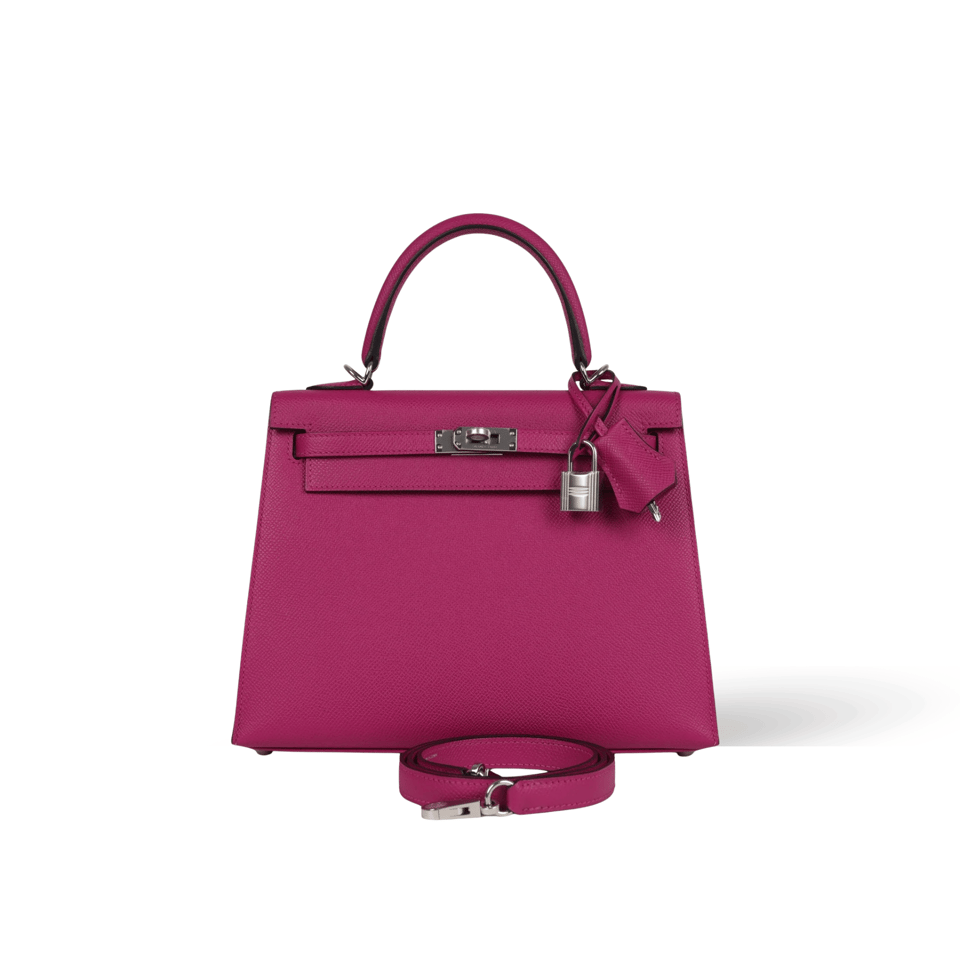 Hermes Kelly 25 Bag In Rose Pourpre Epsom Leather For Women 25cm/10in view 2