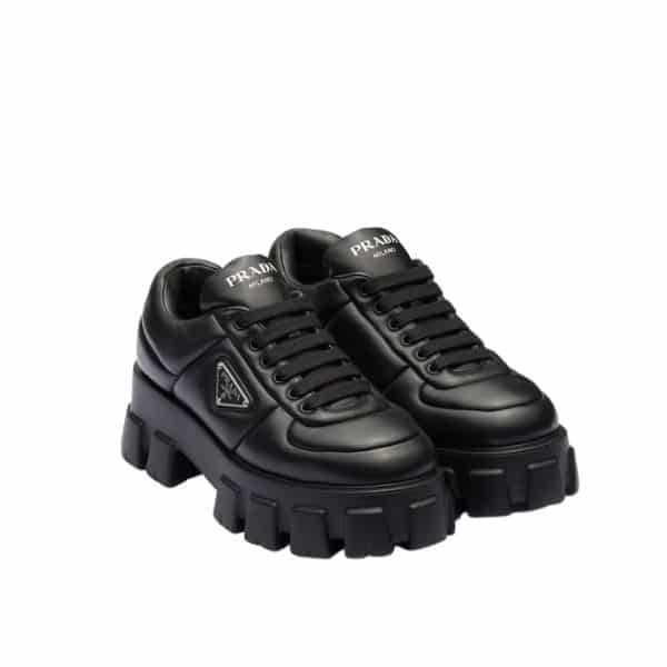 Prada Soft Padded Nappa Leather Lace Up Shoes Black 1E119N 2Dl8 F0002 F 055