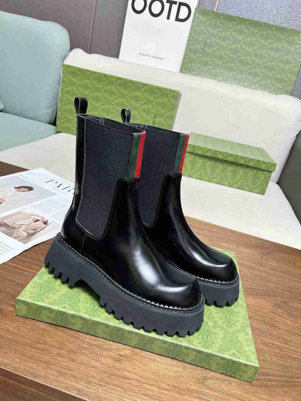 Gucci Women’s Boot With Web Anand Leather Black view 4