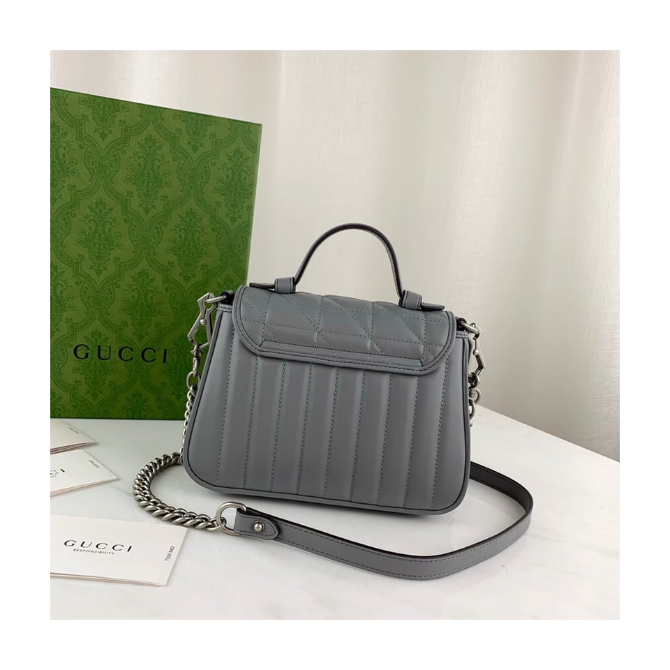 Gucci GG Marmont Grey Matelasse Leather Mini Top Handle Bag view 6