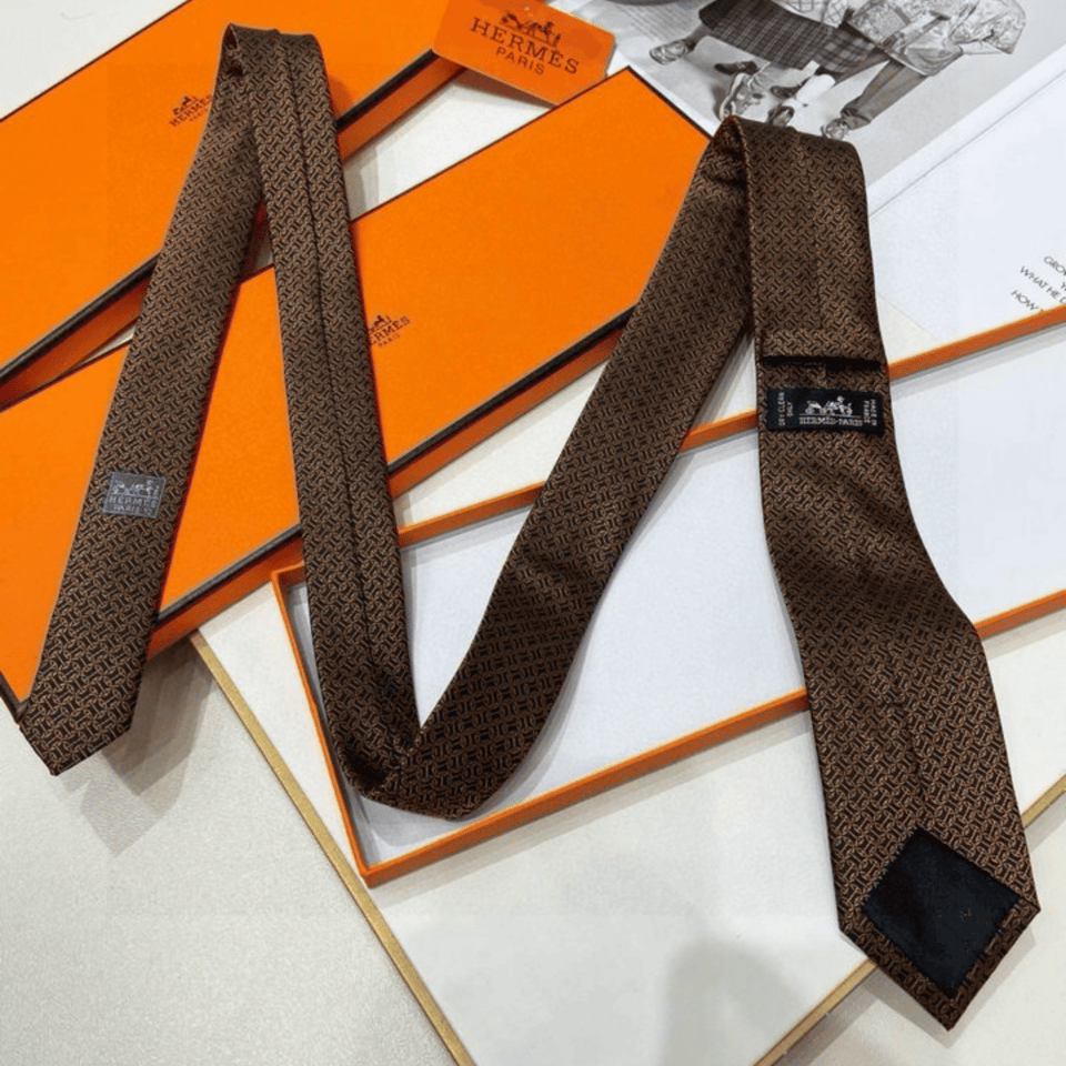 Hermes Brown Pattern Canvas Tie For Men view 6