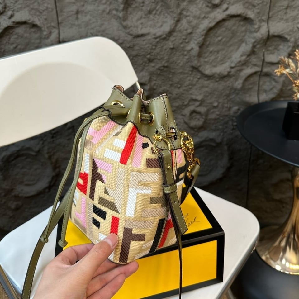 Fendi Mon Tresor Canvas Mini Bag With Ff Embroidery Multicolour 14Cm view 5