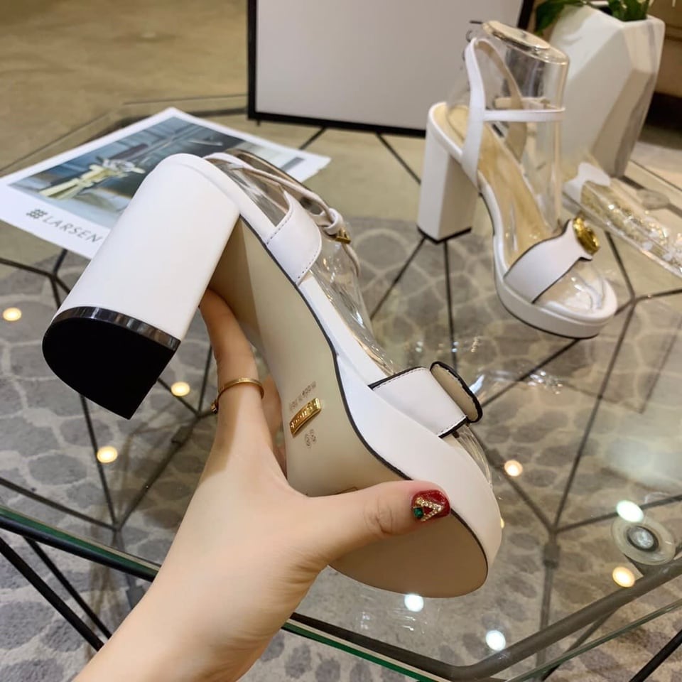 Gucci Gg Leather Heeled Sandal White view 7