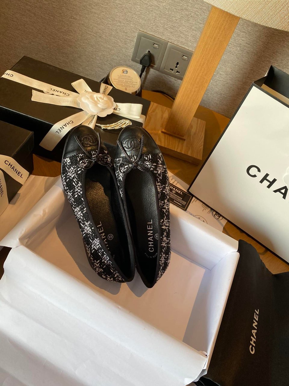 Chanel Plain Toe Rubber Sole Casual Style Tweed Black view 9