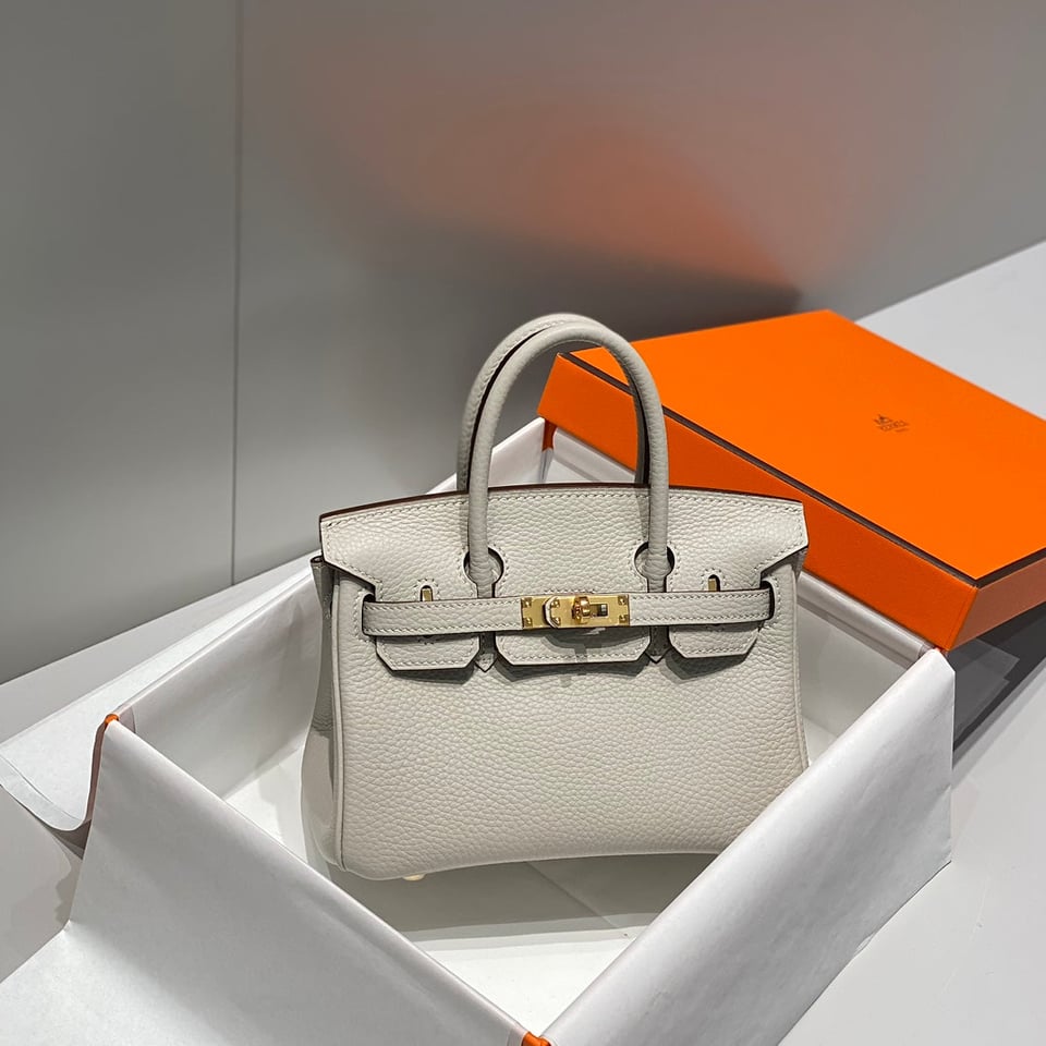 Hermes Birkin 20Cm Pearl Gray Togo Leather Gold Hardware