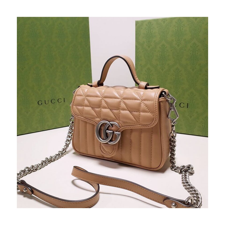 Gucci GG Marmont Rose Beige Matelasse Leather Mini Top Handle Bag view 7