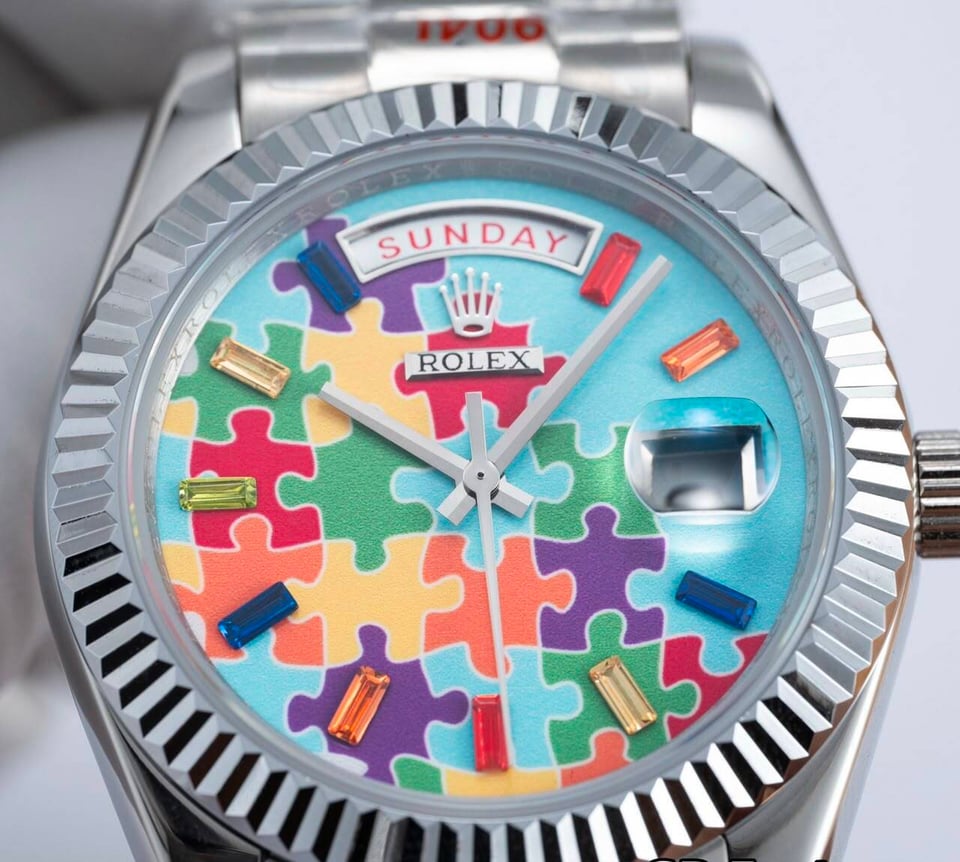 [Superclone] Rolex Day-Date 36mm Rainbow Sapphire &amp; Puzzle Dial White President 128235 view 4