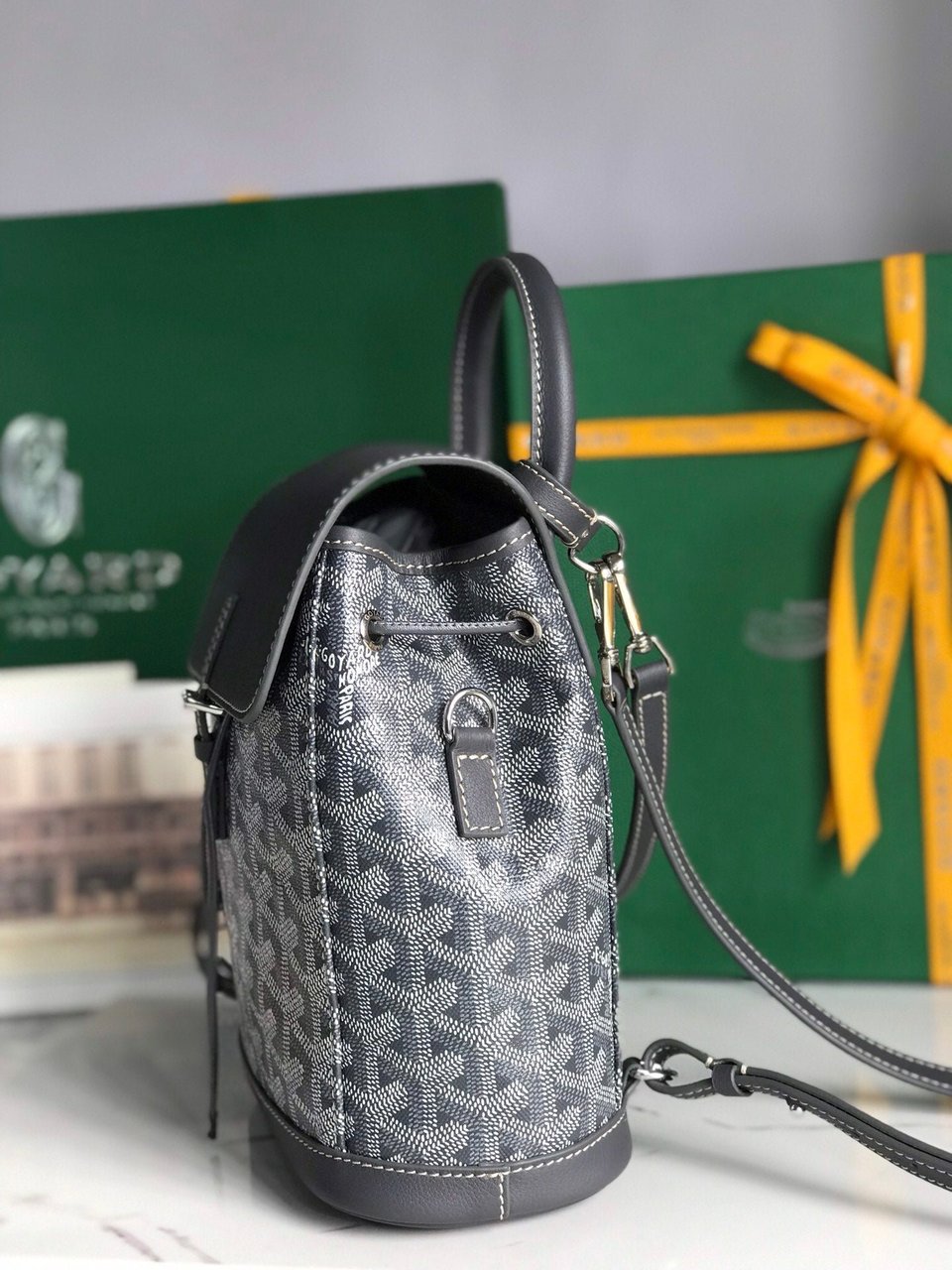 Goyard Alpin Mini Backpack 21 Cm Gray Lambskin And Goyardine Canvas view 4