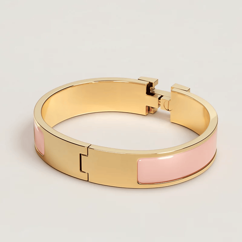 Hermes Clic H Bracelet in Gold and Pink view 6