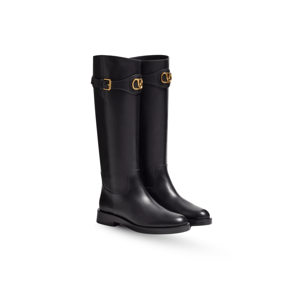Valentino Garavani VLogo Signature Calfskin Knee Boots Black – Heel 30mm view 2