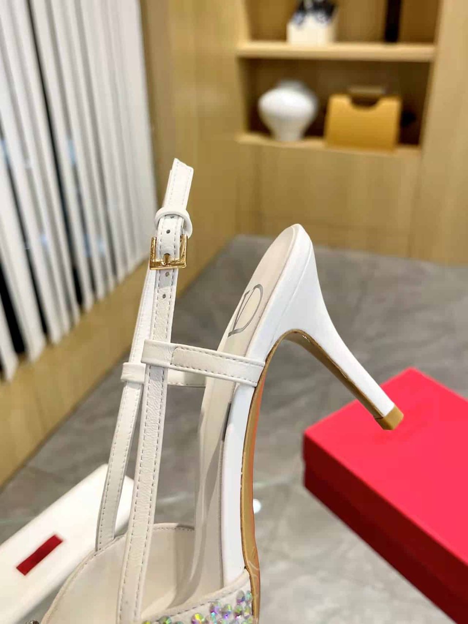 Valentino Vlogo Signature Back Strap Crystal High Heels White view 3
