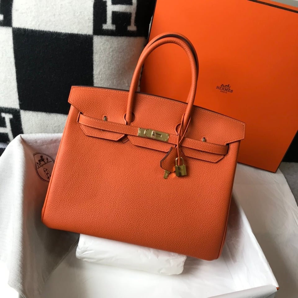 Hermes Birkin 35Cm Bag Orange Togo Gold Hardware view 3