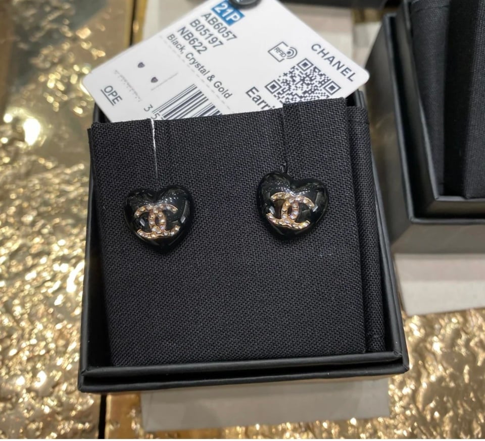 Chanel Cc Black Heart Earrings view 2