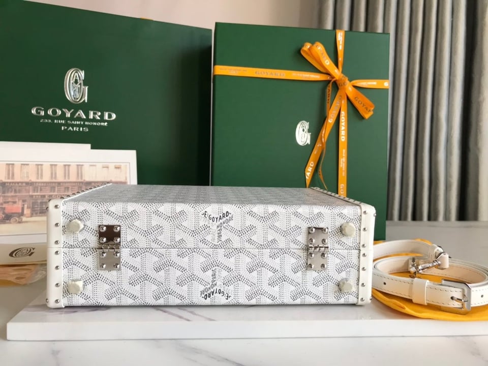Goyard Grand Hôtel Trunk Bag 24.5cm White Goyardine Canvas And Calfskin view 8
