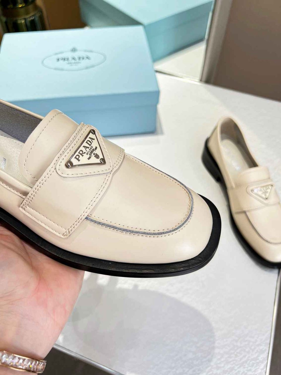 Prada Patent Leather Loafers Nude view 5