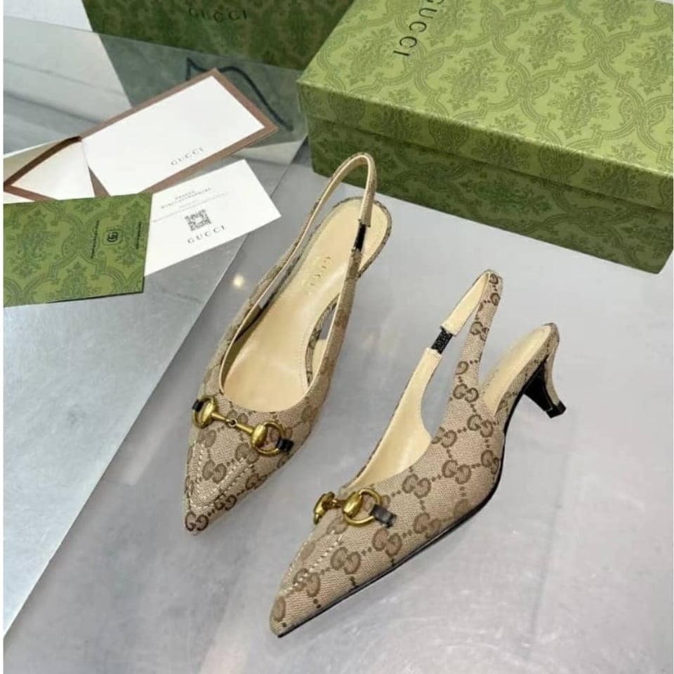 Gucci Women’S Gg Canvas Slingback Pump Beige And Ebony Original Gg Canvas 782627 2Hk80 9763 view 5