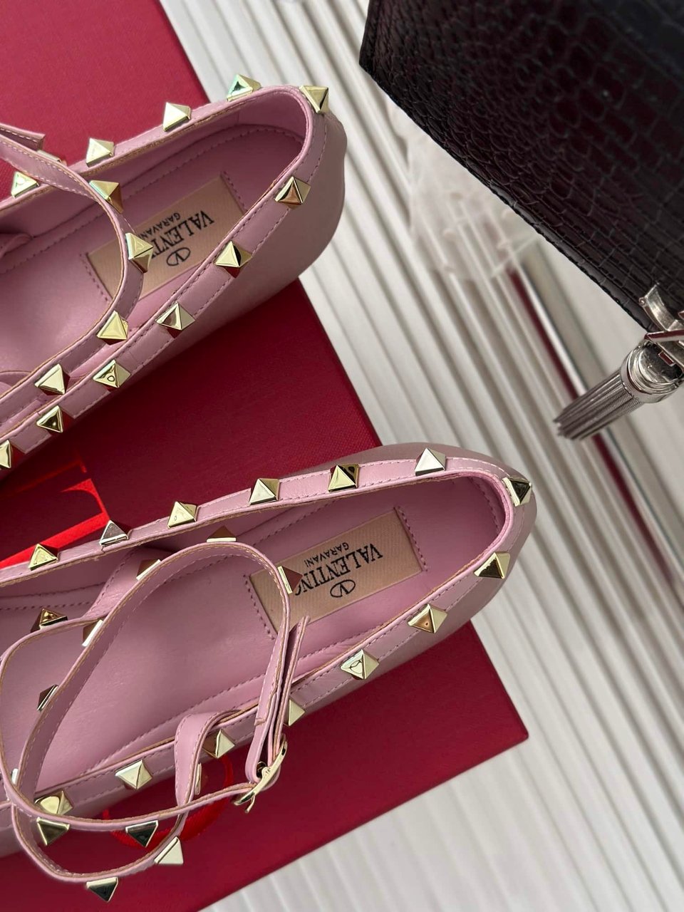 Valentino Garavani Rockstud Satin Ballerina Water Lilac 3W2S0Hb6Swh 6E0 view 4