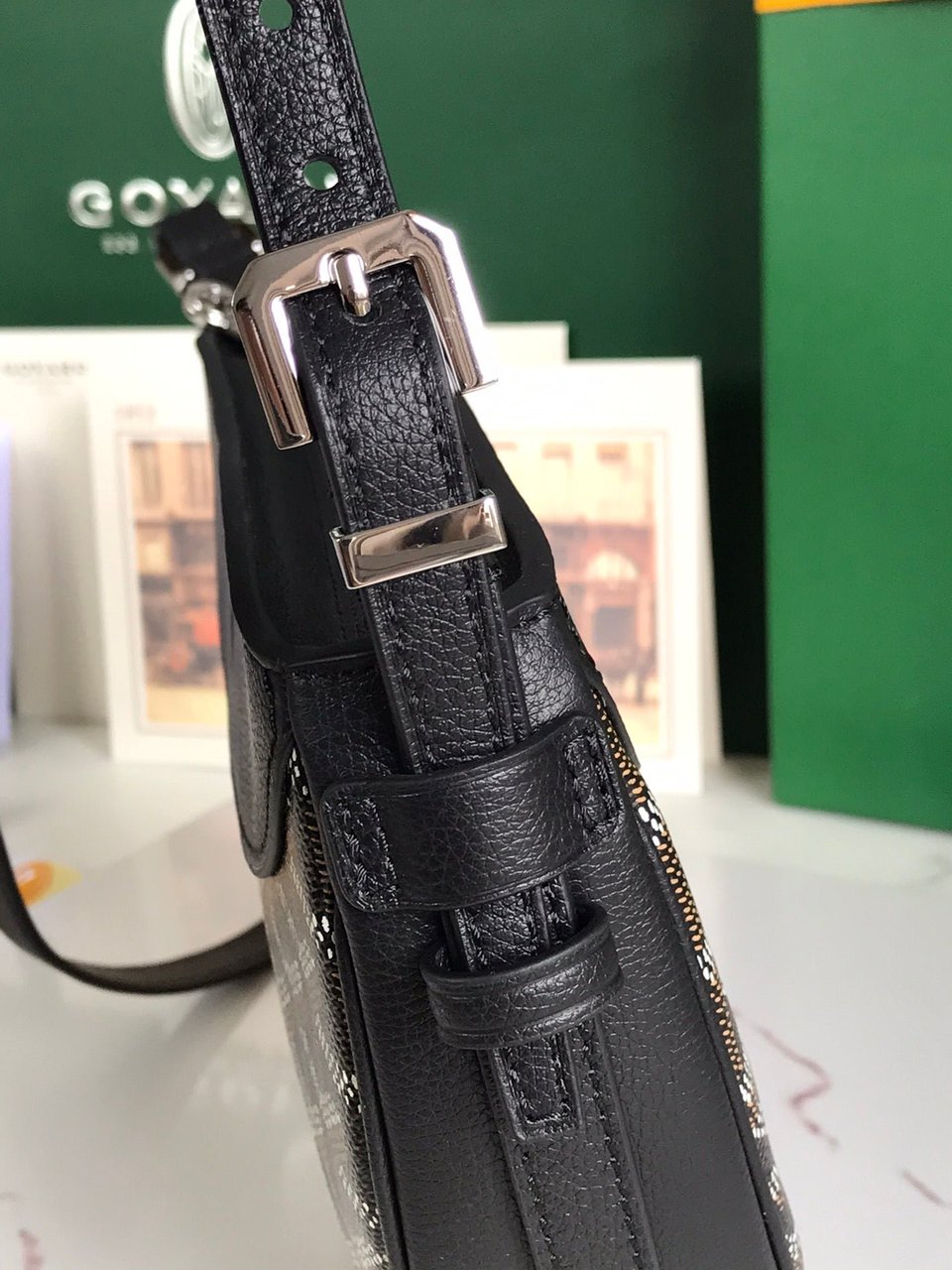 Goyard Hirondelle Bag 25 Cm Black Lambskin And Goyardine Canvas view 5