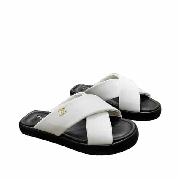 Chanel Cc Logo Criss Cross Slides White view 2