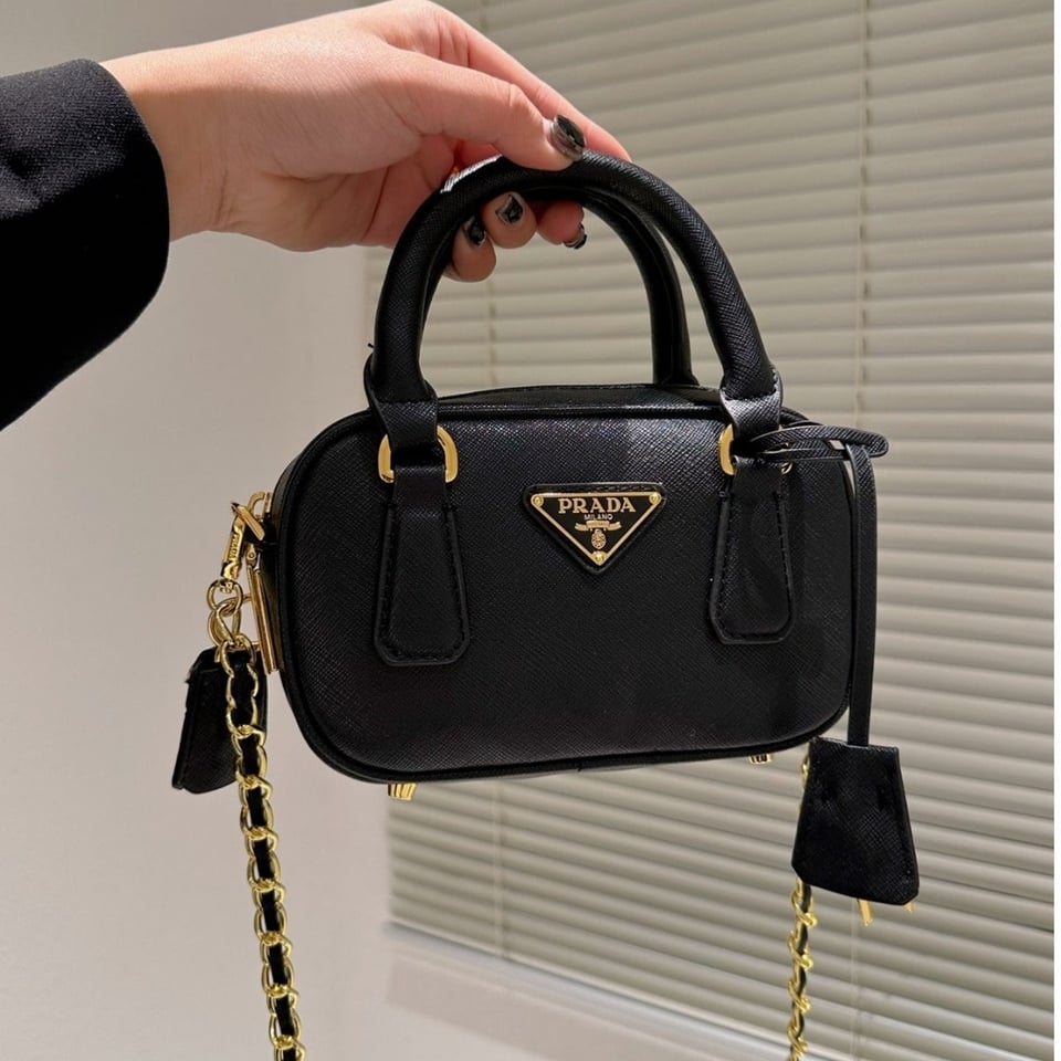 Prada Saffiano Lux Signature Mini Bauletto Bag Black 19Cm view 3