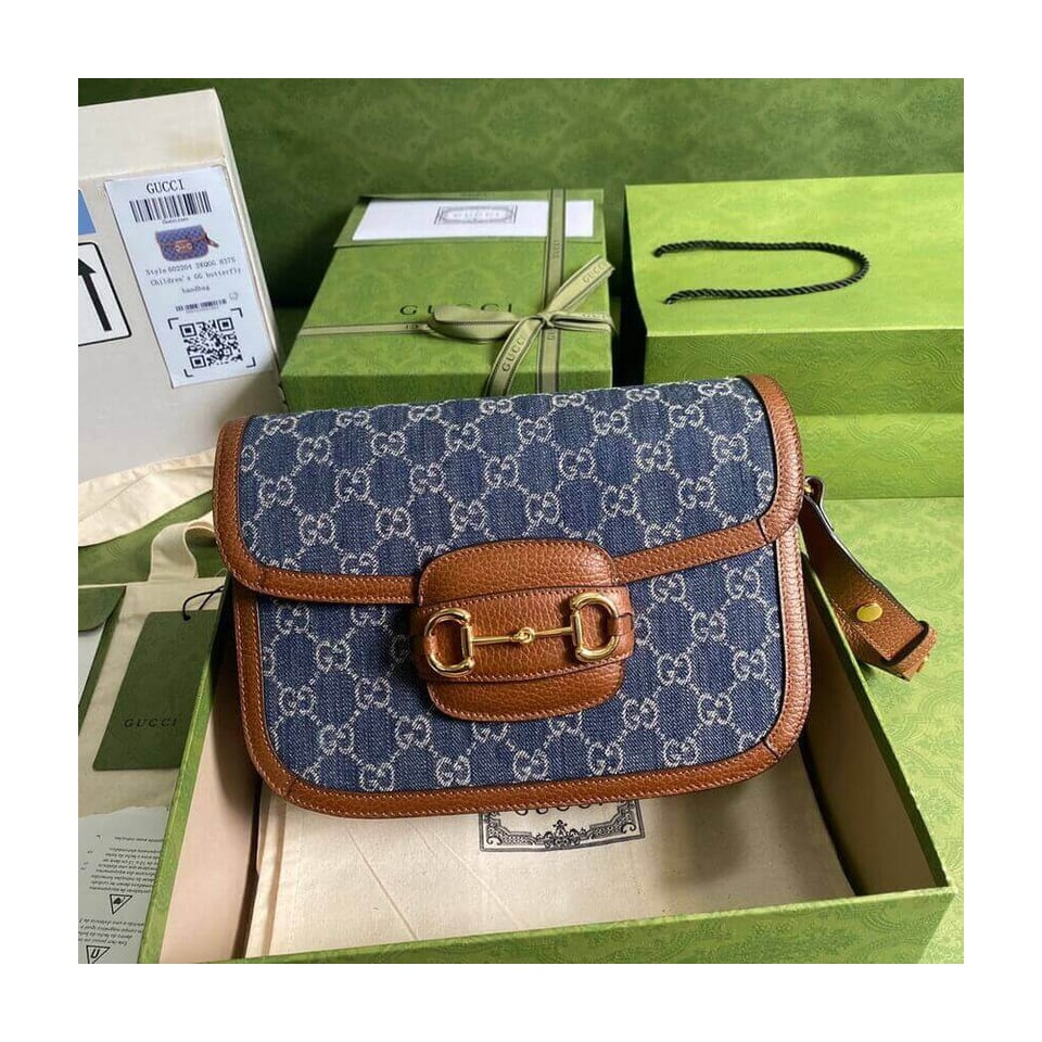 Gucci Horsebit 1955 Small Bag in Blue Denim view 3