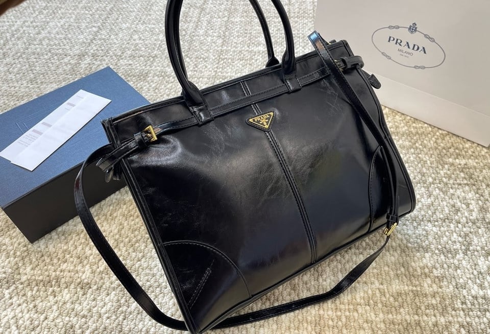 Prada Large Leather Handbag Black 40Cm view 8