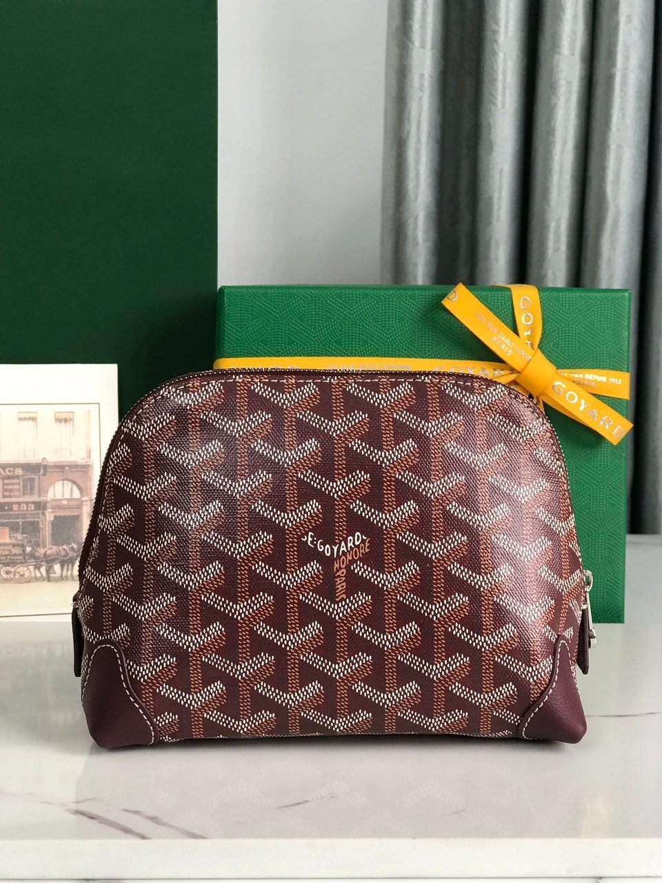 Goyard Vendôme Cosmetic Pouch 17 Cm Wine Red Goyardine Canvas And Calfskin Trim view 10