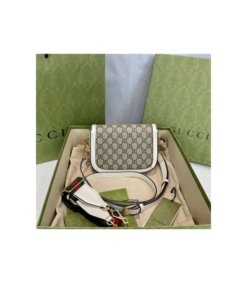 Gucci Horsebit 1955 Mini Bag in GG Supreme White 20.5cm view 6