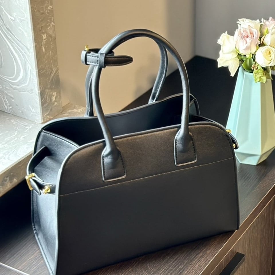 Prada Large Leather Tote Bag With Buckles Black 32Cm view 4