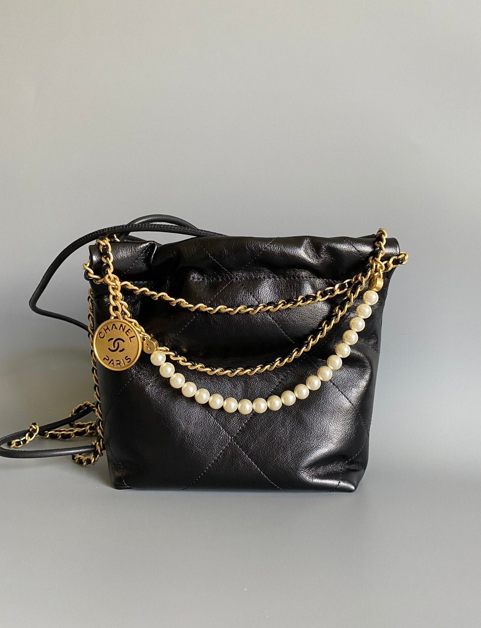 Chanel Hobo Mini 20Cm Black Lambskin Pearl Chain Ghw view 3