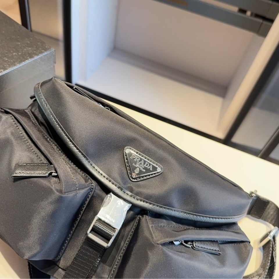 Prada Re Nylon And Leather Shoulder Bag Black 28Cm view 6