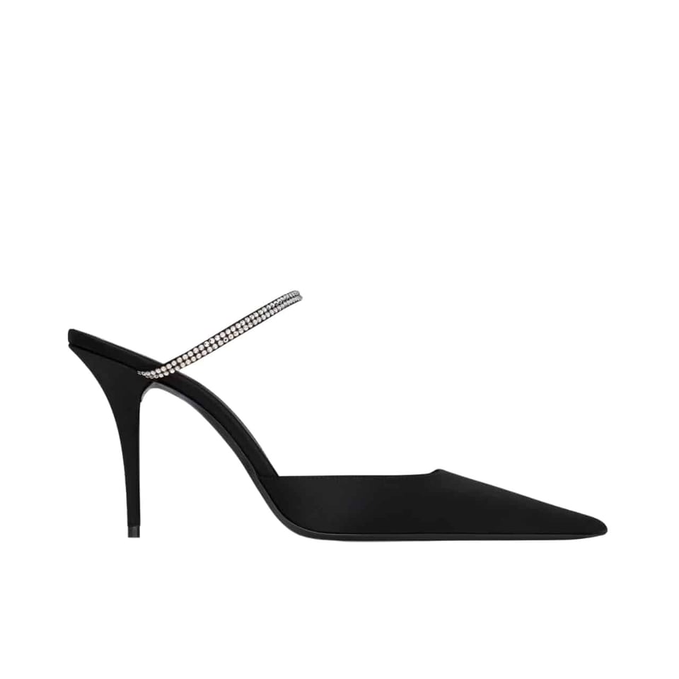 Saint Laurent Barbara Mules Satin And Rhinestones In Black 7997159Qn0A1021 view 2