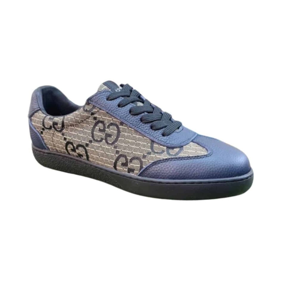 Gucci Gg Canvas And Leather Low Top Sneakers Blue view 2