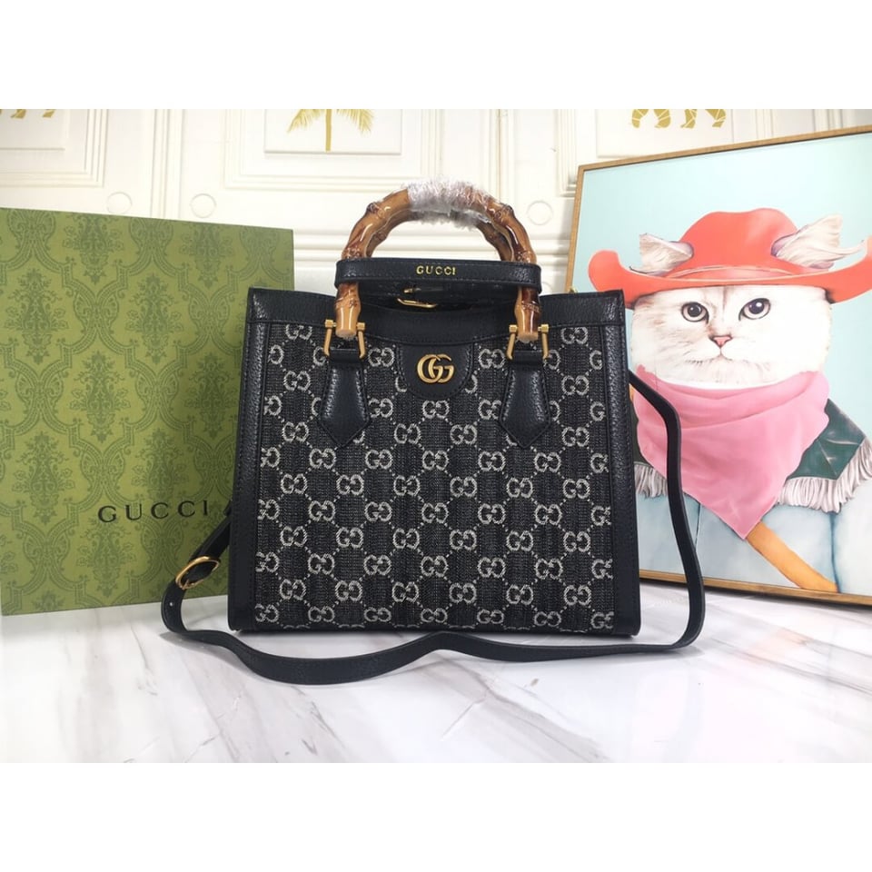 Gucci Diana Small Tote Bag in Black Denim view 3