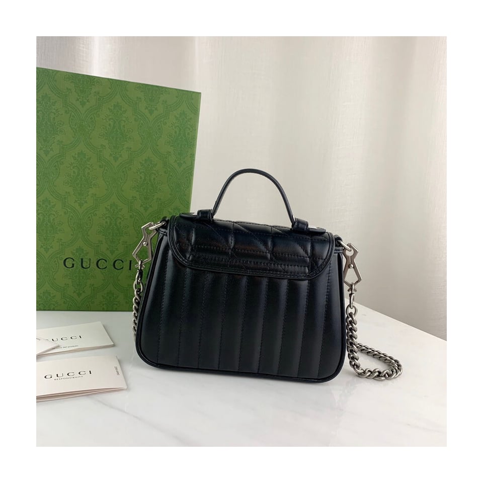 Gucci GG Marmont Black Matelasse Leather Mini Top Handle Bag view 6
